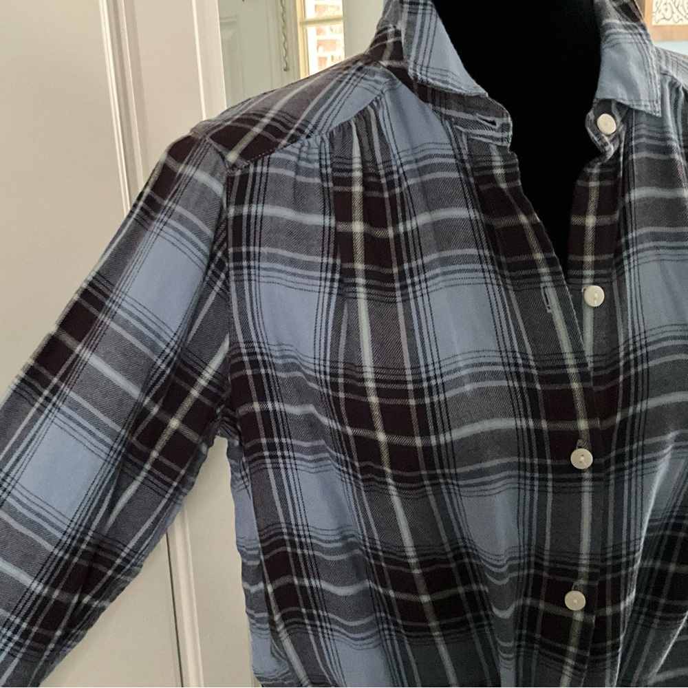 j.jill Small Plaid Button-Down / Button-Up Blue B… - image 10